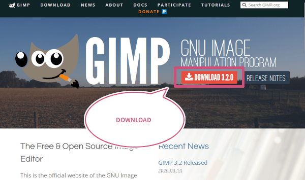 GIMPのダウンロードボタンをクリック