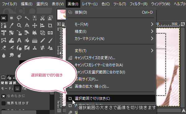 選択範囲で切り抜きを選択