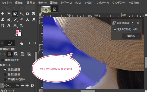 修正が必要な前景の領域
