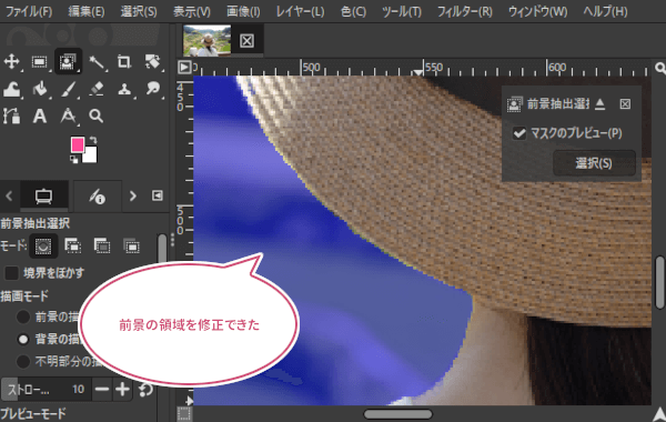 前景の領域を修正できた