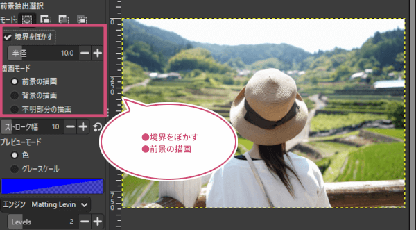 前景抽出選択の設定