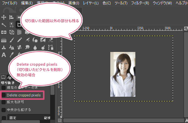 Delete cropped pixelsが無効の場合