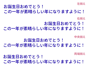 文字列の揃え位置のサンプル
