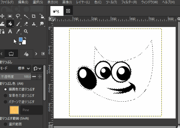 描画色をドラッグして塗りつぶしている様子