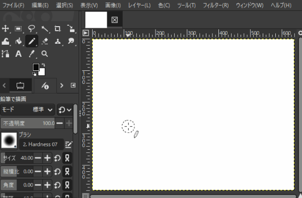 GIMPでShiftキーを使って直線のガイドラインを表示させている画面