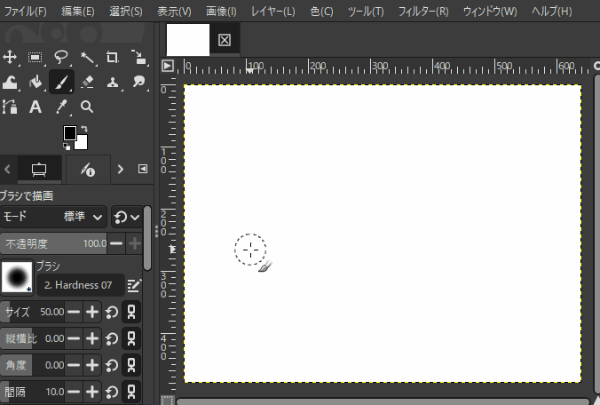 GIMPでShiftキーを使って直線のガイドラインを表示させている画面