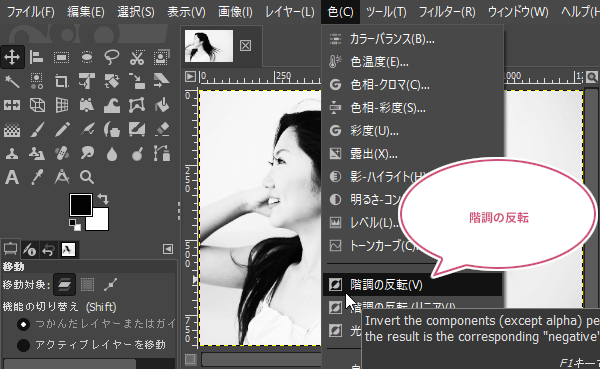 階調の反転をクリック