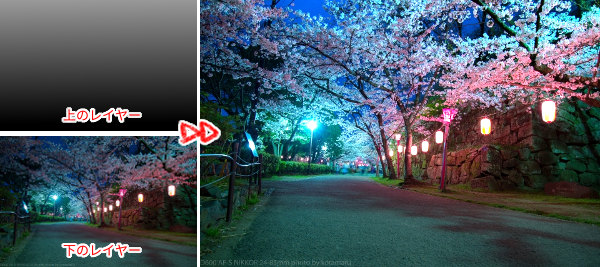 GIMPの覆い焼き適用で夜桜を合成