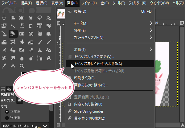 キャンバスをレイヤーに合わせる