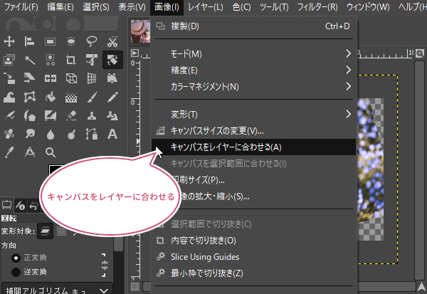 キャンバスをレイヤーに合わせる