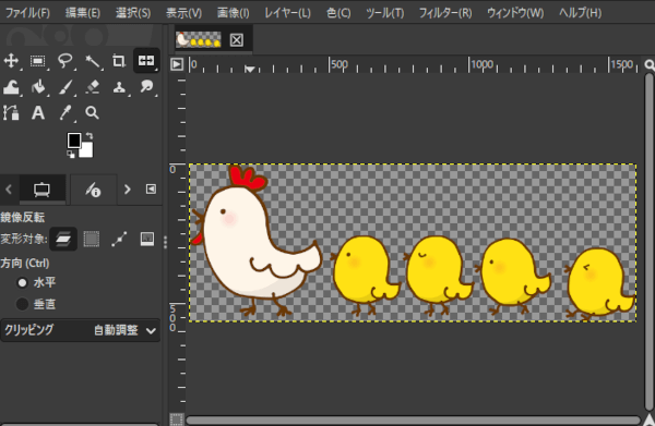 開いた「にわとり」のイラストレイヤー