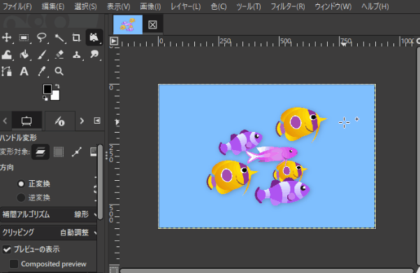 4つのハンドルでレイヤーに遠近感を加える様子