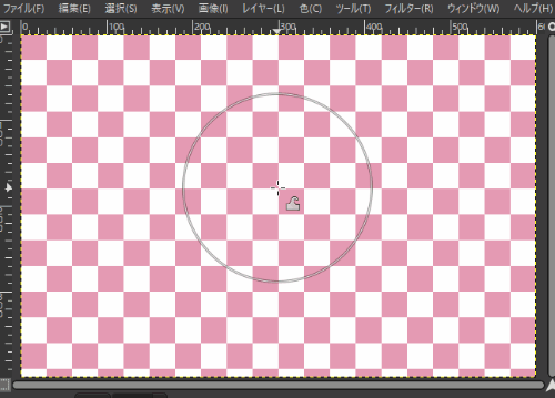 右回りの渦巻きを選択して市松模様の画像を変形中の様子