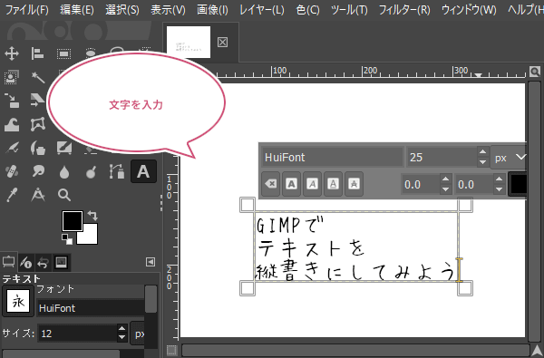 キャンバスに文字を入力