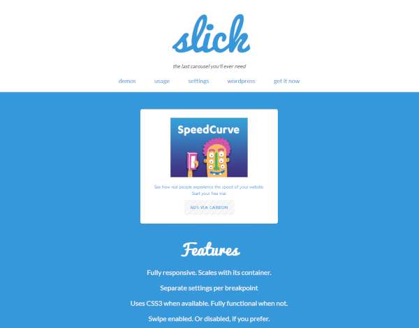 slick.js公式サイトダウンロードページ