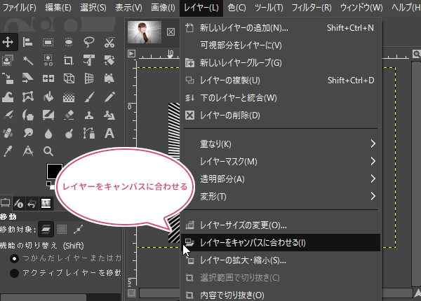 レイヤーをキャンバスサイズに合わせる