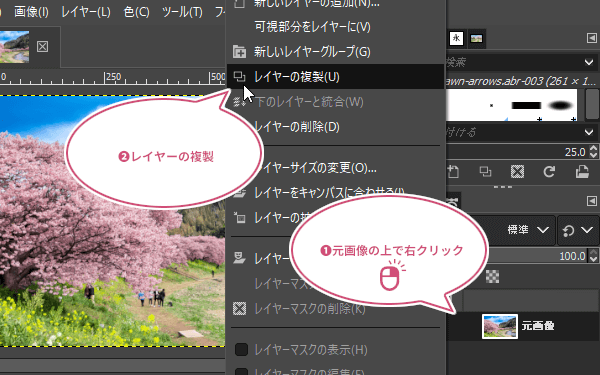 レイヤーの複製をクリック